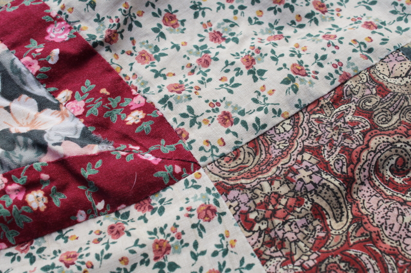 photo of 90s vintage cotton quilt bedspread queen size patchwork starburst green pink wine florals  #15