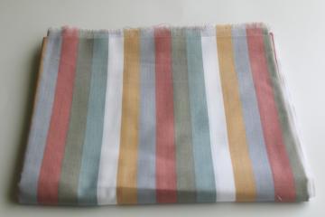 90s vintage cotton shirting fabric, wide stripes in soft colors desert sand, green, grey, terracotta 