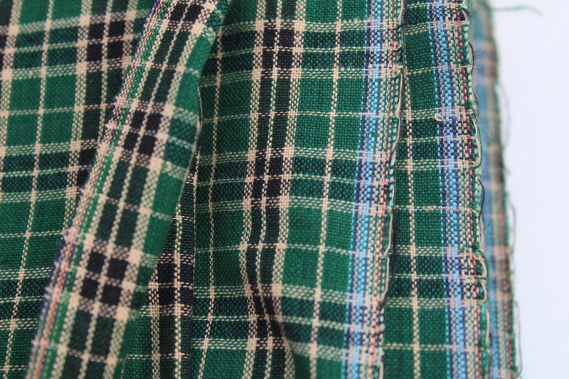 photo of 90s vintage cotton shirting work shirt fabric, small checked plaid in green, mustard, black #3