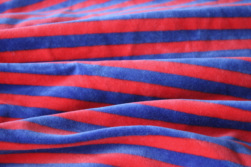 photo of 90s vintage cotton velour knit fabric, royal blue & red stripes nautical style #4