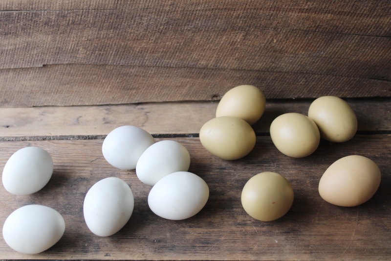 photo of 90s vintage country primitive nest eggs, brown & white, decorative basket or bowl fillers  #4