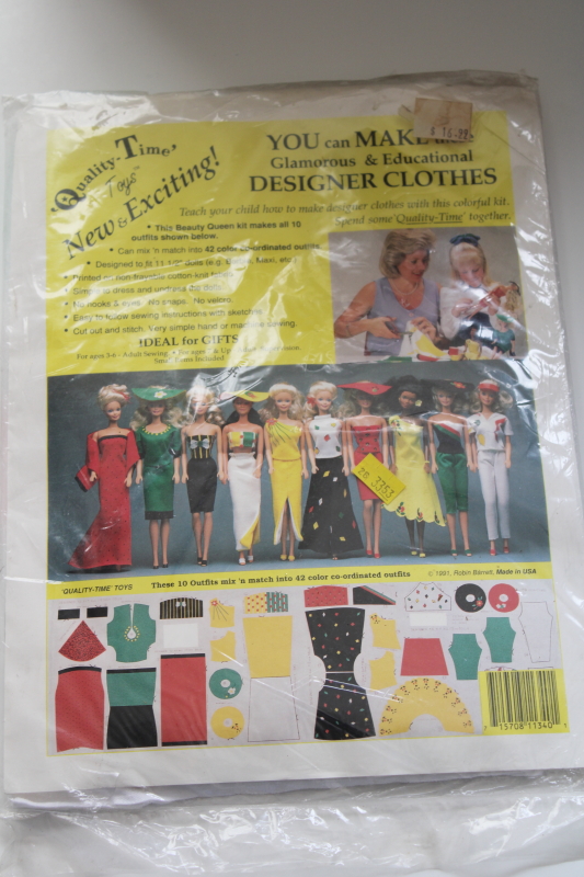 photo of 90s vintage cut & sew Barbie wardrobe, retro fashion doll clothes to make printed cotton fabric sealed kit #1