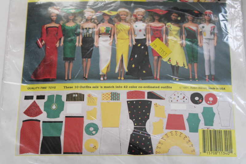 photo of 90s vintage cut & sew Barbie wardrobe, retro fashion doll clothes to make printed cotton fabric sealed kit #2