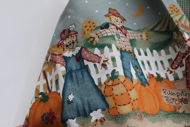 photo of 90s vintage fabric, border print country fall scarecrow family pumpkin patch gingham #4