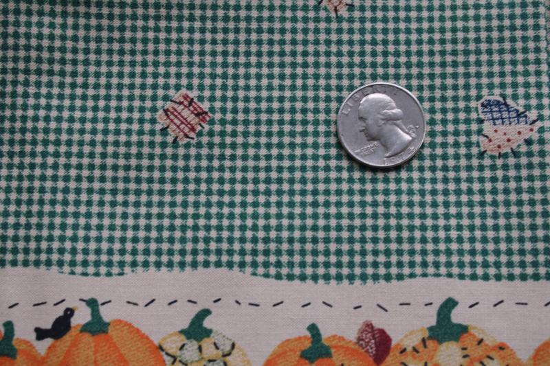 photo of 90s vintage fabric, border print country fall scarecrow family pumpkin patch gingham #6