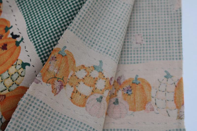 photo of 90s vintage fabric, border print country fall scarecrow family pumpkin patch gingham #7