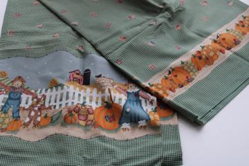 catalog photo of 90s vintage fabric, border print country fall scarecrow family pumpkin patch gingham