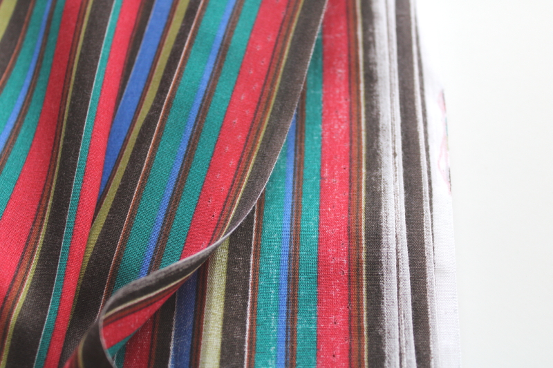 photo of 90s vintage fabric, cotton or poly blend w/ retro stripes in red, olive green, teal, blue, brown  #3