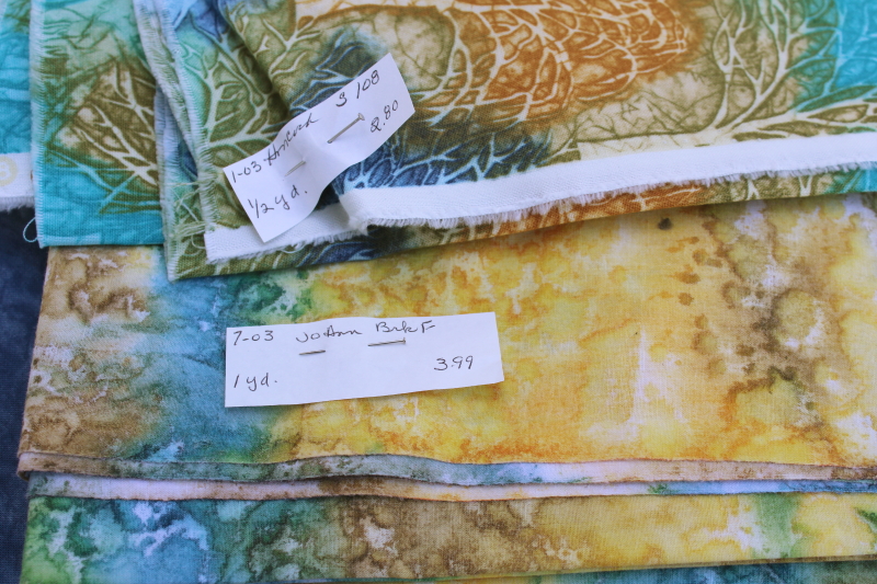 photo of 90s vintage fabric, lot abstract watercolor style cotton fabrics, real batik & art prints for quilting etc #2
