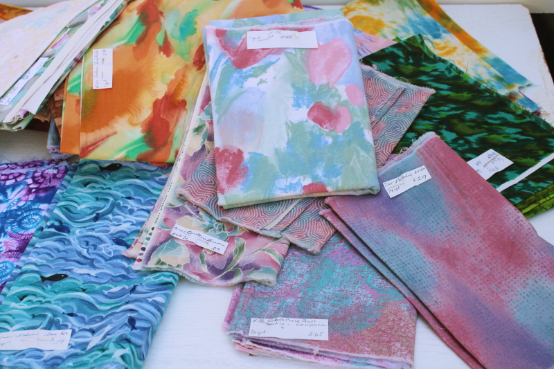 photo of 90s vintage fabric, lot abstract watercolor style cotton fabrics, real batik & art prints for quilting etc #3