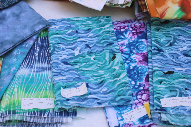 photo of 90s vintage fabric, lot abstract watercolor style cotton fabrics, real batik & art prints for quilting etc #4