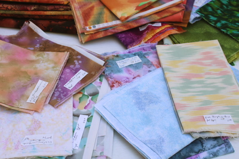 photo of 90s vintage fabric, lot abstract watercolor style cotton fabrics, real batik & art prints for quilting etc #5