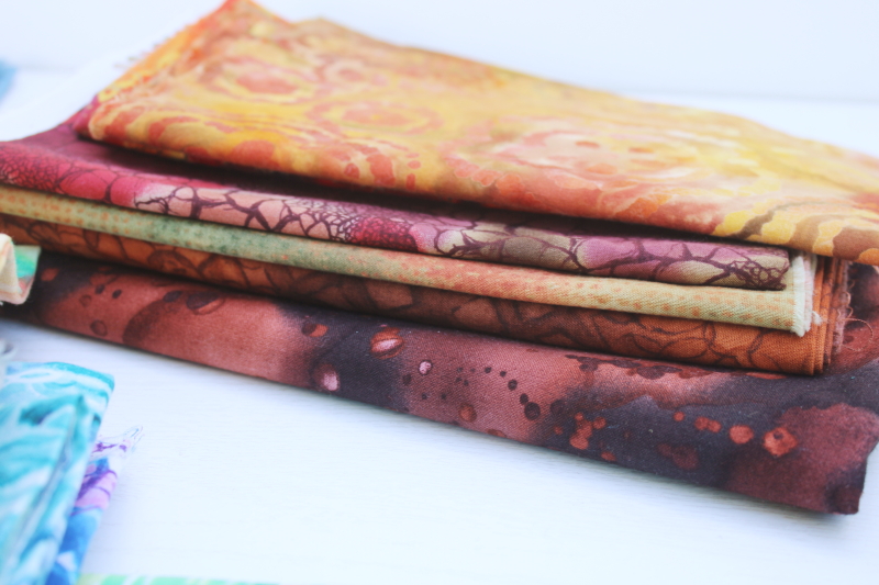 photo of 90s vintage fabric, lot abstract watercolor style cotton fabrics, real batik & art prints for quilting etc #8