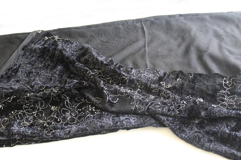 photo of 90s vintage fabric, stretch black velvet w/ sheer burnout, silver embroidery #5