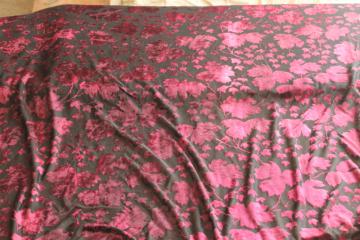 catalog photo of 90s vintage fabric, stretch sheer burnout velvet black w/ burgundy wine shades