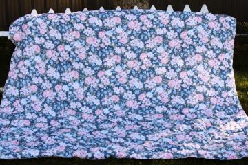 catalog photo of 90s vintage floral print poly bedspread, roses & anemones flowers queen size