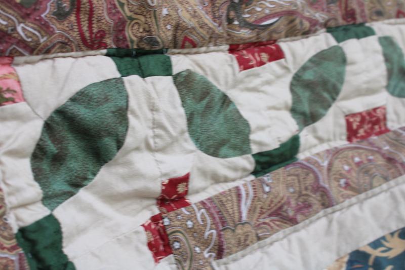 photo of 90s vintage hand stitched cotton quilt, queen size bedspread w/ flowers & vines #10