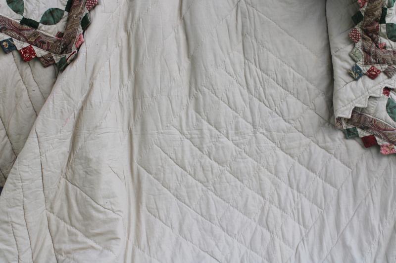 photo of 90s vintage hand stitched cotton quilt, queen size bedspread w/ flowers & vines #11