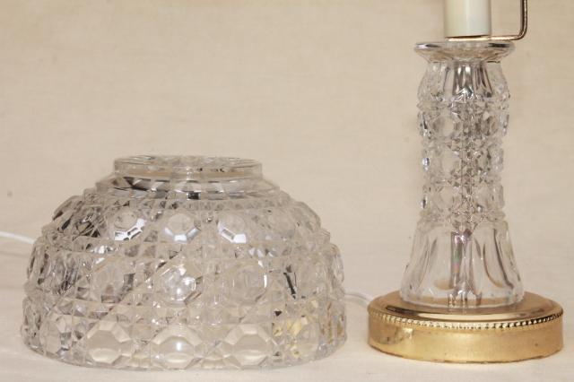 photo of 90s vintage heavy crystal clear glass table lamp, vase base w/ bowl shaped lamp shade #6