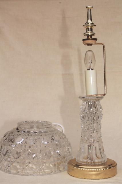 photo of 90s vintage heavy crystal clear glass table lamp, vase base w/ bowl shaped lamp shade #7