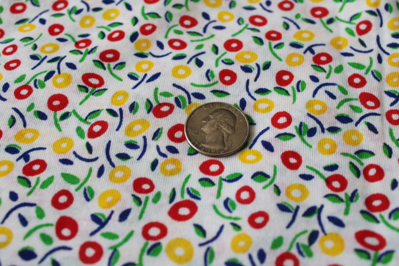 photo of 90s vintage jersey knit fabric, poly blend or all cotton w/ bright colorful flowers print #1