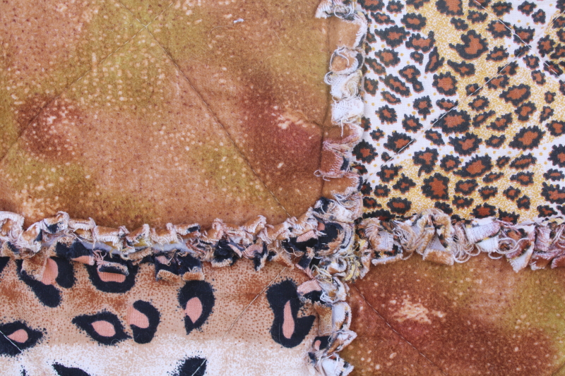 photo of 90s vintage leopard spots tiger cheetah print throw blanket, handmade rag quilt #2