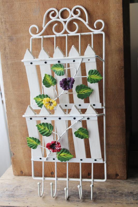 photo of 90s vintage mail rack wall mount organizer pockets, cottage garden picket fence w/ flowers90s vintage mail rack wall mount organizer pockets, cottage garden picket fence w/ flowers #1