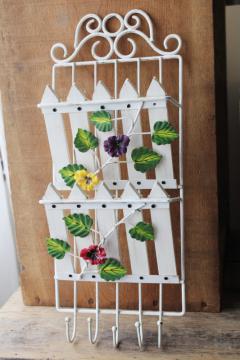 photo of 90s vintage mail rack wall mount organizer pockets, cottage garden picket fence w/ flowers90s vintage mail rack wall mount organizer pockets, cottage garden picket fence w/ flowers