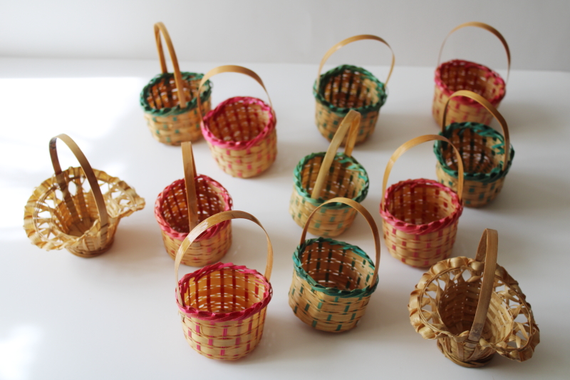 photo of 90s vintage mini baskets, tiny doll size Easter baskets or ornaments, cottagecore country decor  #2