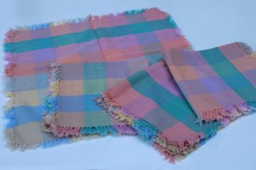 catalog photo of 90s vintage pink & pastel colors plaid checked woven cotton napkins set of 4 