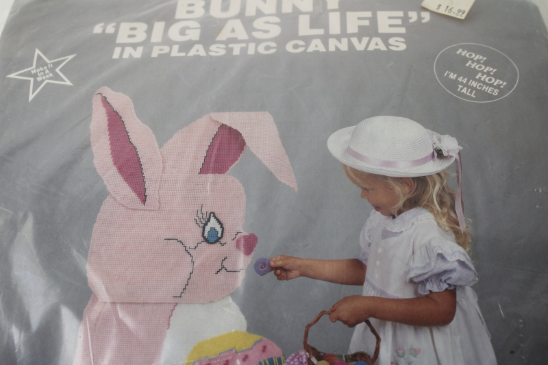 photo of 90s vintage plastic canvas craft kit includes yarn, huge pink Easter bunny to make  #2