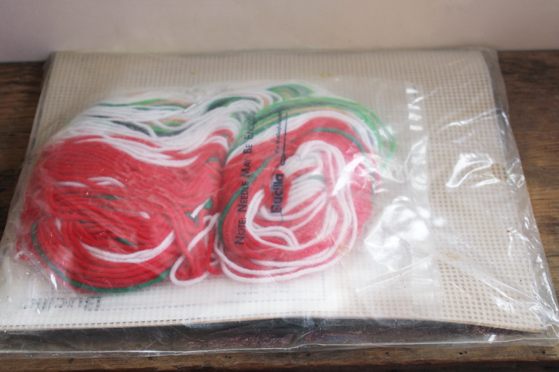 photo of 90s vintage plastic canvas kit Santa face coasters & rack Christmas holiday set #3