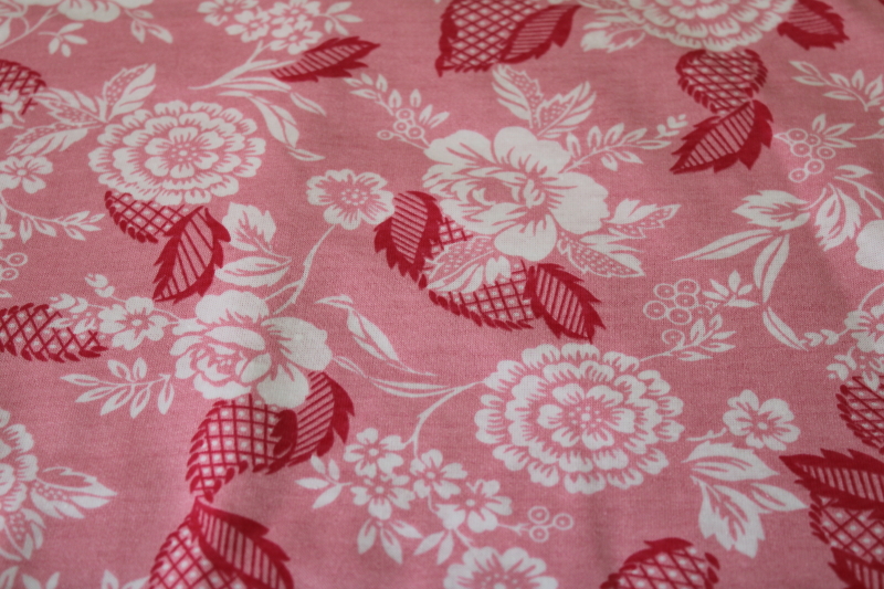 photo of 90s vintage poly knit jersey fabric, tropical flowers print on preppy pink #1