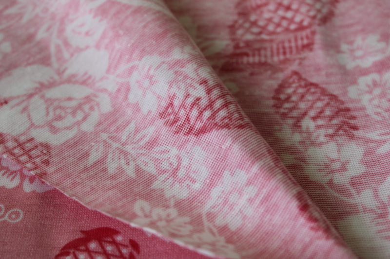 photo of 90s vintage poly knit jersey fabric, tropical flowers print on preppy pink #3