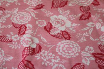 90s vintage poly knit jersey fabric, tropical flowers print on preppy pink