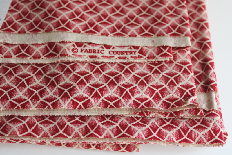 photo of 90s vintage quilting fabric, 6 1/2 yards primitive style cotton calico barn red print on light tan  #2