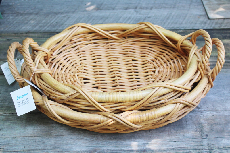 photo of 90s vintage rattan trays new w/ tags, nesting large & small basket weave woven trays #2