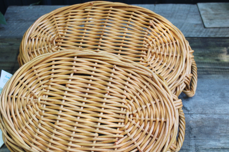 photo of 90s vintage rattan trays new w/ tags, nesting large & small basket weave woven trays #6