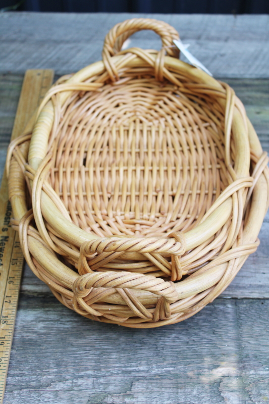 photo of 90s vintage rattan trays new w/ tags, nesting large & small basket weave woven trays #7