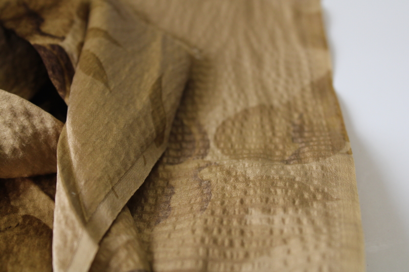 photo of 90s vintage satiny poly fabric, crinkle texture charmeuse golden bronze zen floral  #2