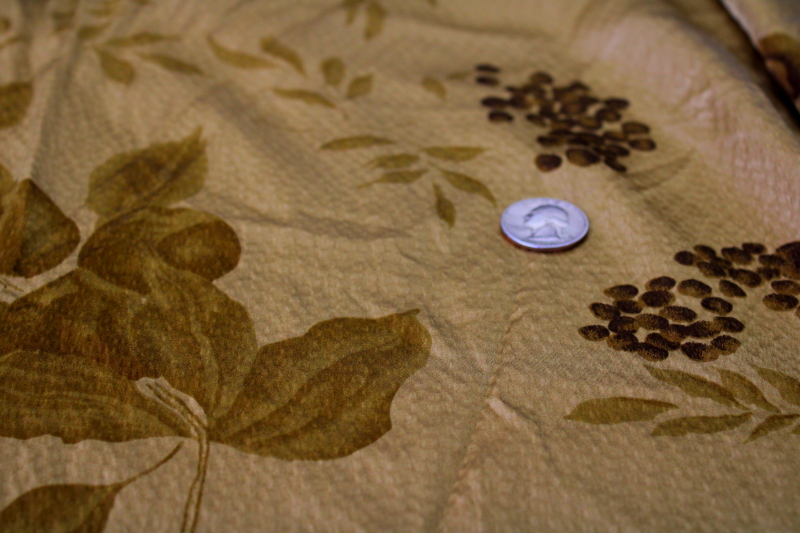 photo of 90s vintage satiny poly fabric, crinkle texture charmeuse golden bronze zen floral  #3