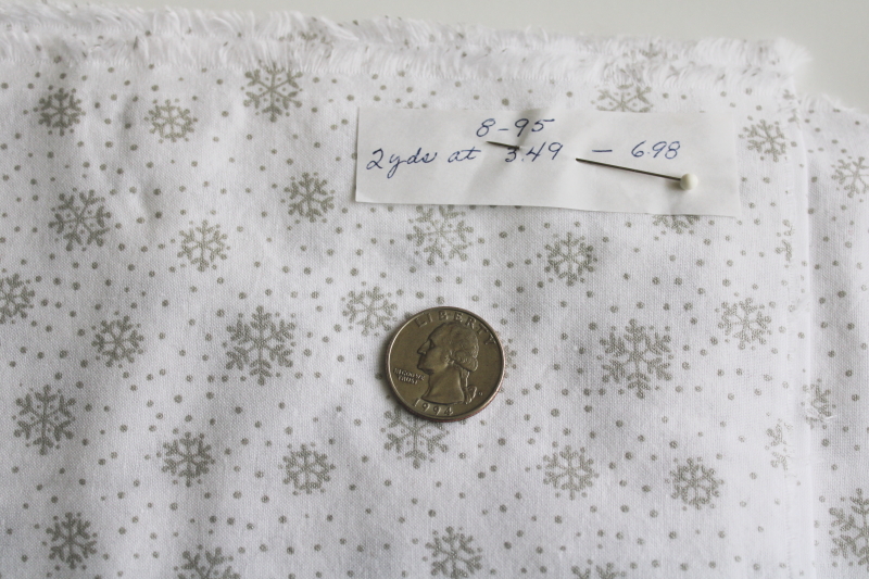 photo of 90s vintage snowflakes print fabric lot, white & ivory neutral Christmas winter holiday  #5