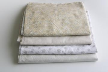 90s vintage snowflakes print fabric lot, white & ivory neutral Christmas winter holiday 