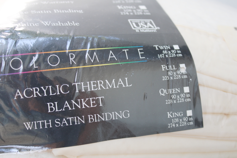 photo of 90s vintage soft fluffy creamy white acrylic thermal weave blanket, in package Sears label #3