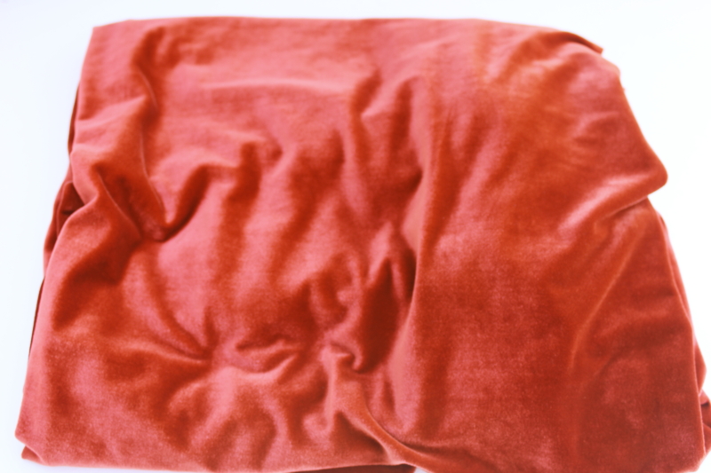 photo of 90s vintage stretch velvet fabric, retro satiny velour russet red orange color #1