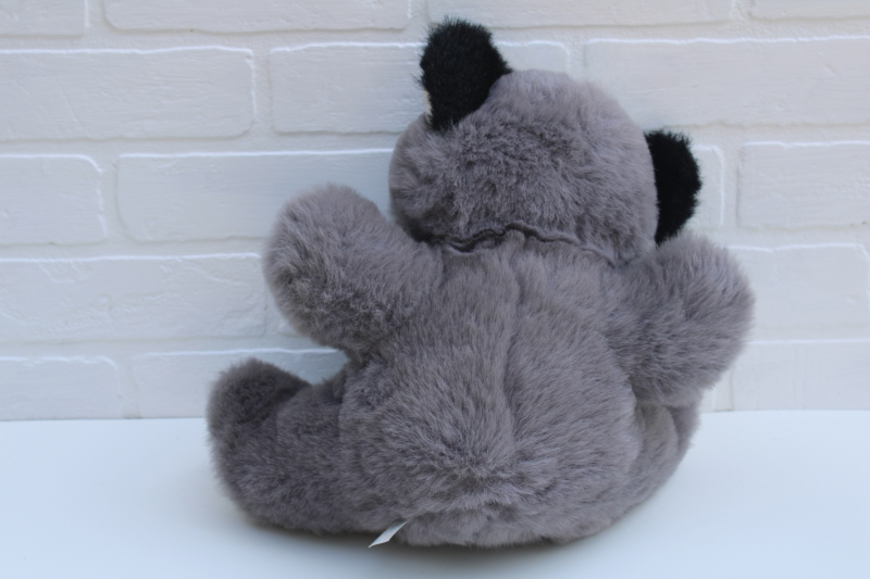 photo of 90s vintage stuffed animal, large toy fluffy furry plush raccoon w/ teddy bear shape #3