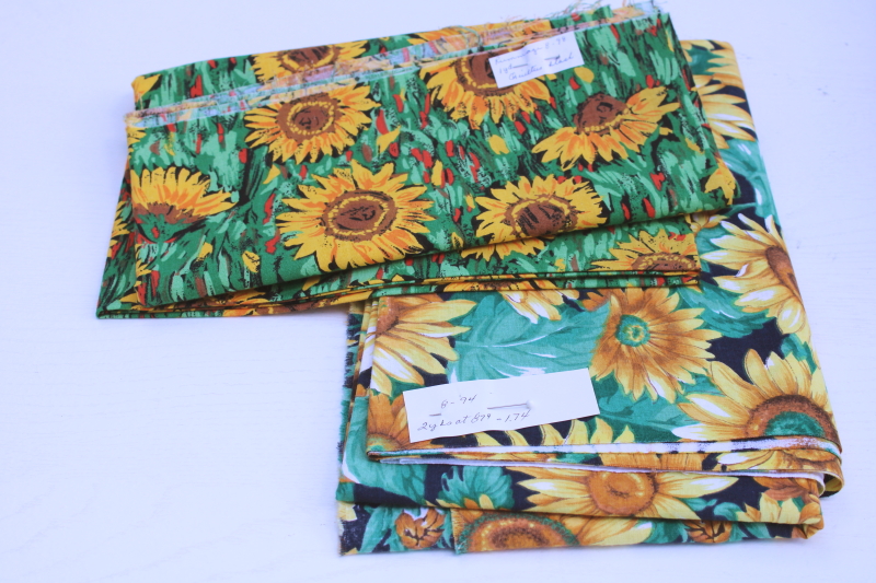 photo of 90s vintage sunflower print cotton fabric lot, retro country style florals large flowers prints #5