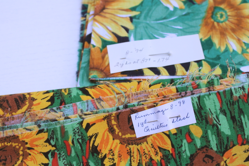 photo of 90s vintage sunflower print cotton fabric lot, retro country style florals large flowers prints #6