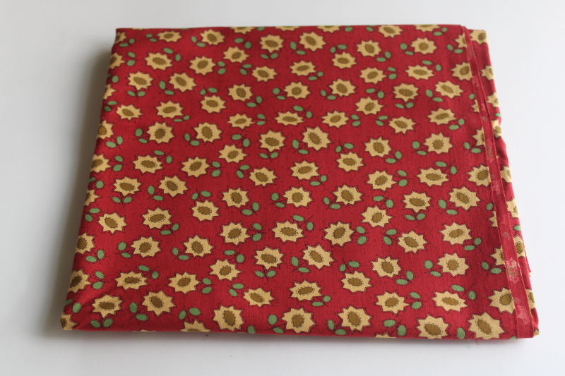 photo of 90s vintage sunflowers print cotton quilting fabric, folk art floral harvest colors  #1