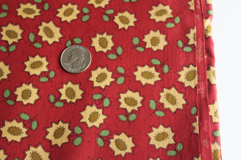 photo of 90s vintage sunflowers print cotton quilting fabric, folk art floral harvest colors  #2